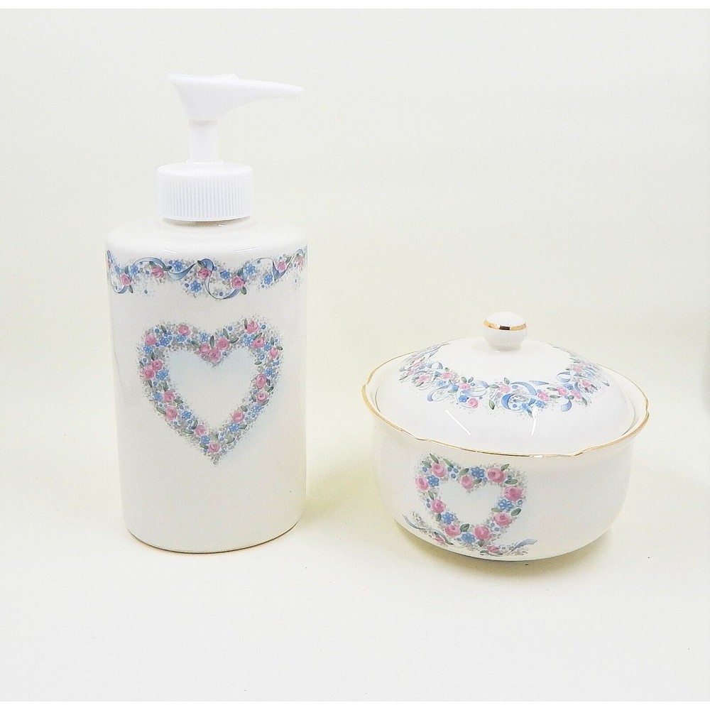 Otagiri Porcelain Romance Lotion Soap Dispenser and Trinket Box Jar Lidded Japan